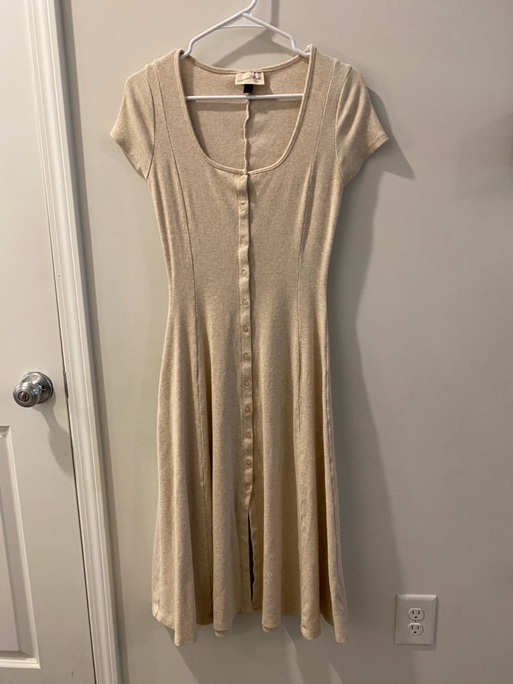 Universal Thread Cream Button-Front Short Sleeve Midi Dress